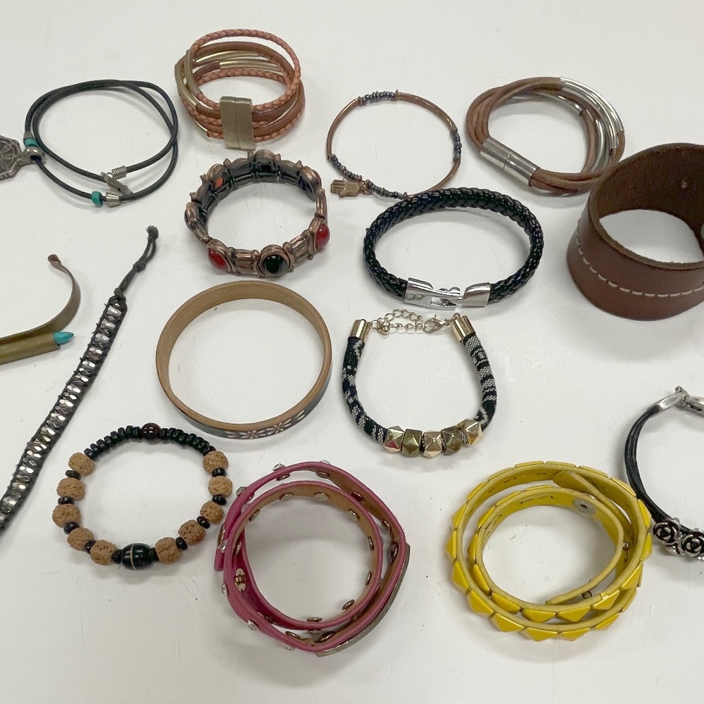 15 pc Bohemian Bracelets Wood Leather Cuff Magnetic